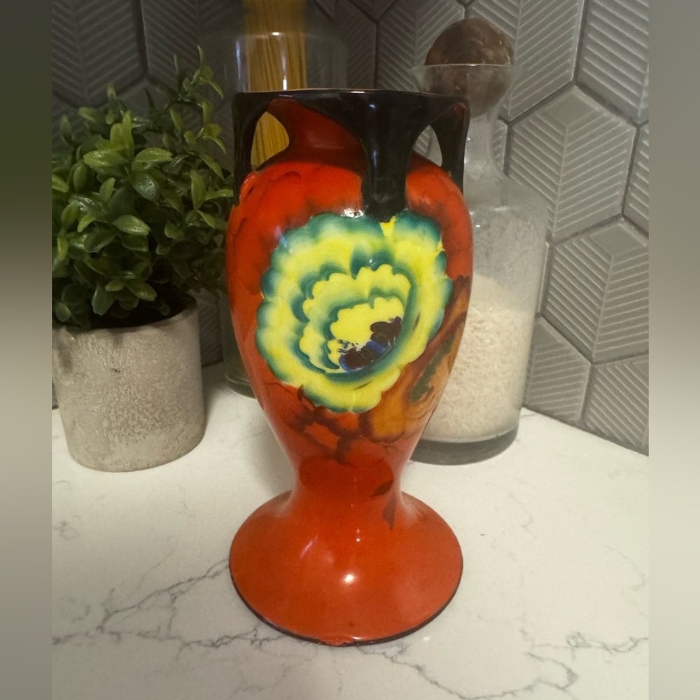 Vibrant Red and Yellow Floral Vase